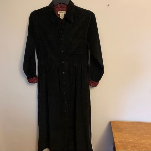 Eddie Bauer Dresses & Skirts - Vintage 90s EDDIE BAUER Corduroy Plaid Button Down Praire Dress Black Size Large